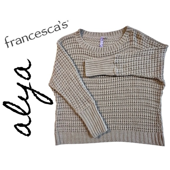 FRANCESCAS ALYA Tan Long Sleeve Sweater Textured Crew Neck Light Brown Taupe L - Picture 1 of 10